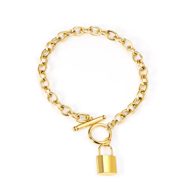 Gold Lock 18K Gold Plated OT Buckle Bracelet - 20cm long x 6mm x 8mm