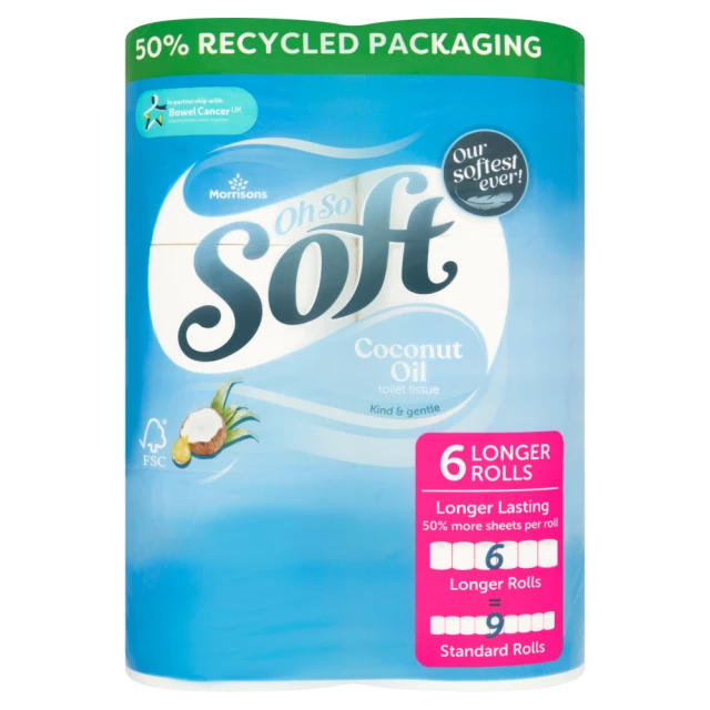 Morrisons Oh So Soft Coconut Oil Toilet Tissue 6 Longer Rolls
