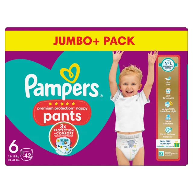 Pampers Pants Nappies Pull-On Size 6 Giant Jumbo 42 Pack