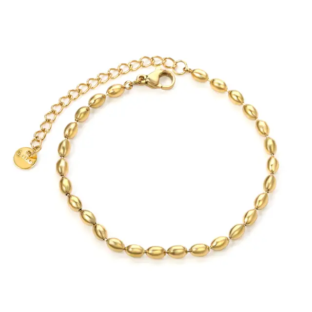 Wheat-Shaped 18K Gold Plated Bead Bracelet - 17cm long x 5mm Beads