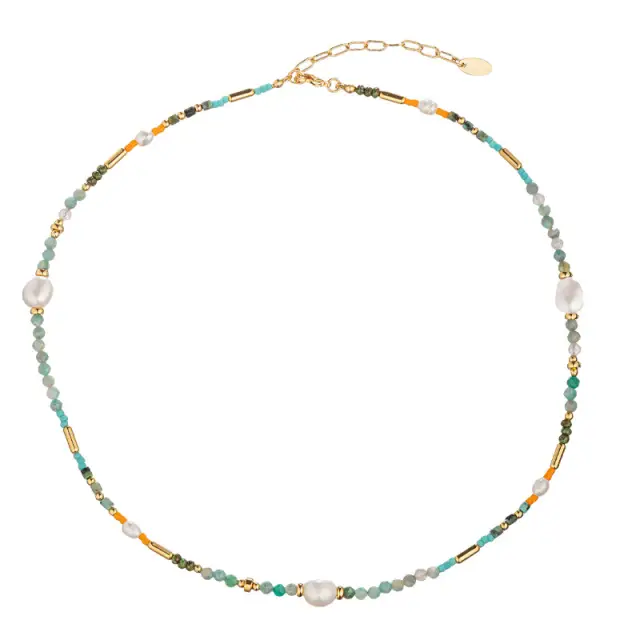 Colourful Natural Gemstone 18K Gold Plated 41cm Necklace