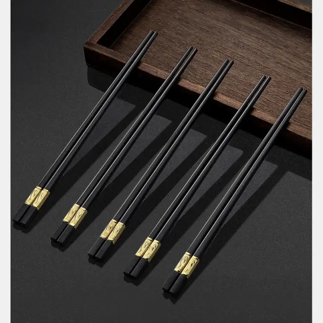 COOKER KING Black Alloy Metal Chopsticks Lightweight Chopsticks Dishwasher Safe - 12 Pairs 24cm
