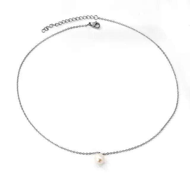 Freshwater Pearl Pendant Stainless Steel Chain 40cm Necklace