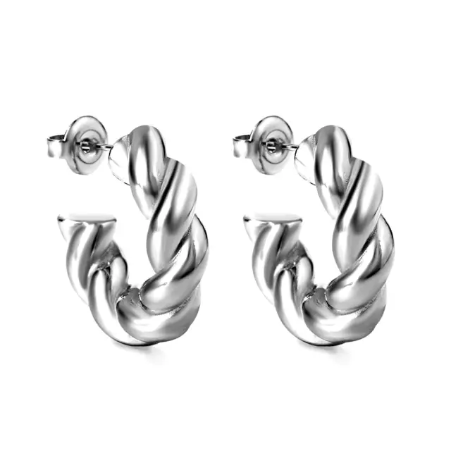 Open End Twist Hoop Stainless Steel Earrings