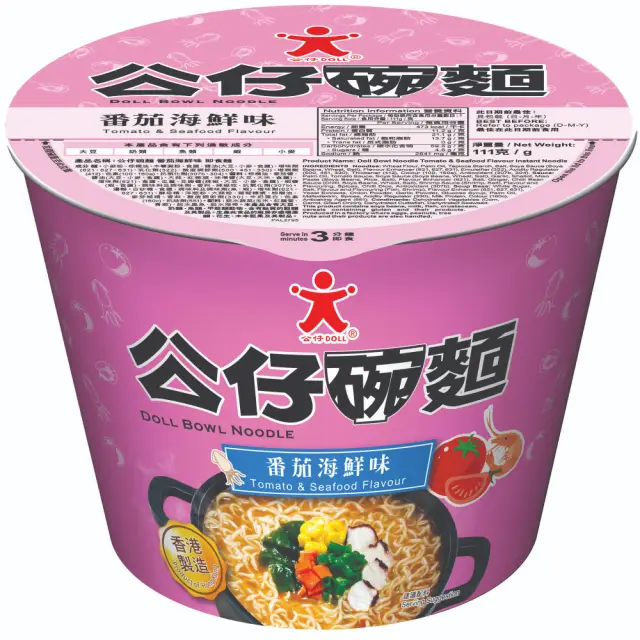 Doll Bowl Noodles (Tomato & Seafood Flavour) 111g 公仔碗麵番茄海鮮味