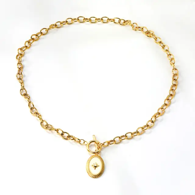 Oval Lucky Star Pendant OT Buckle 18K Gold Plated 45cm Necklace