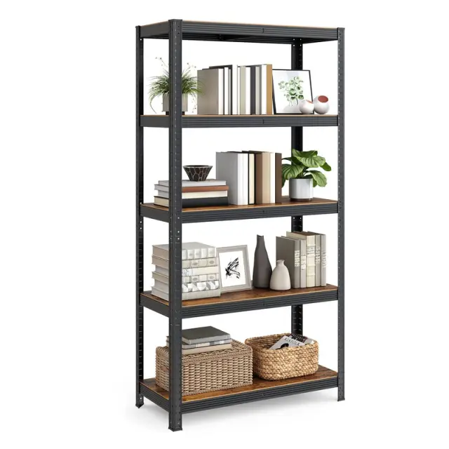 SONGMICS Shelving, 5-Tier, 180x90x40cm, Rustic Brown and Black