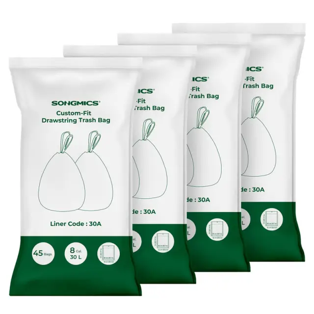 SONGMICS Trash Bag, 23x16x16cm, 4 Rolls, 180 Pieces, White