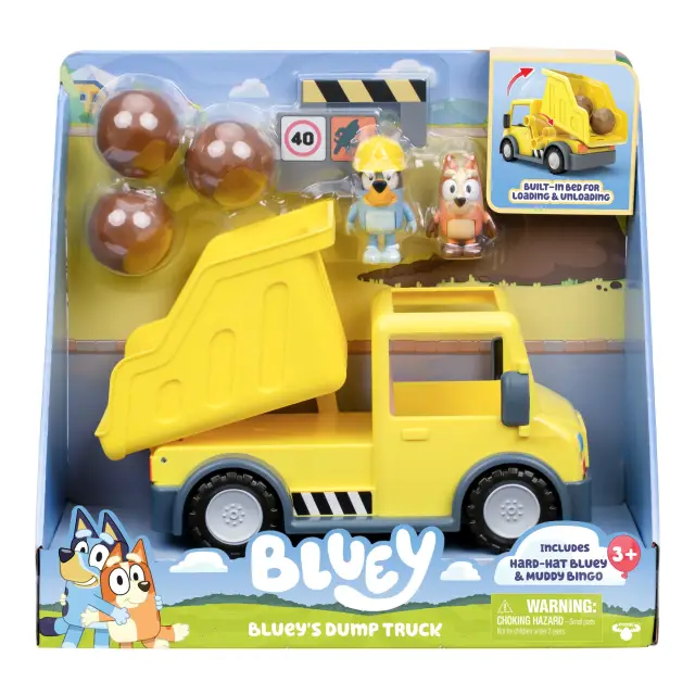 Bluey - Bluey's Dump Truck with Exclusive Hard-Hat Bluey and Muddy Bingo Figures