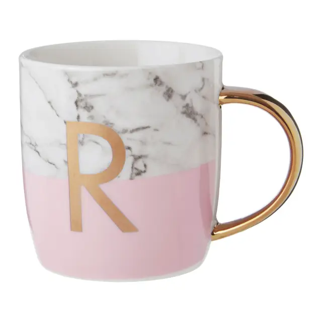 Frosted Deco Marble Effect and Pink Monogram Mug, R