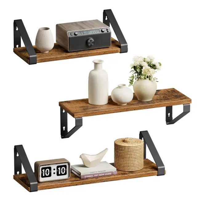 VASAGLE Wall Shelf Set, Set of 3, 30/35/40x12x10cm, Rustic Brown and Black