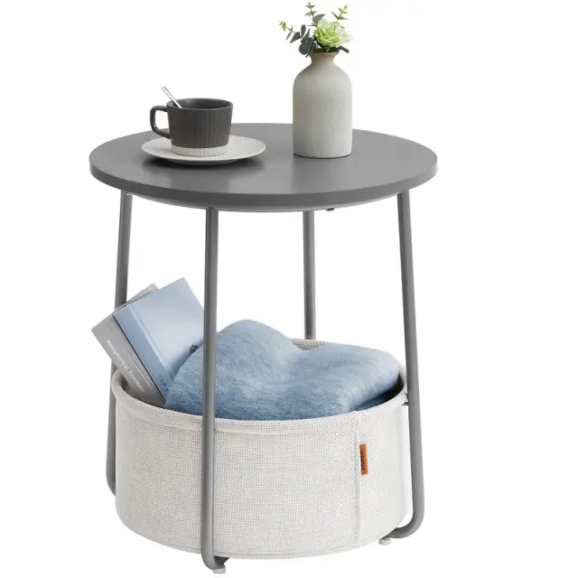 VASAGLE End Table,  Modern Style, 45×45×51cm, Cement Grey and Cloud White