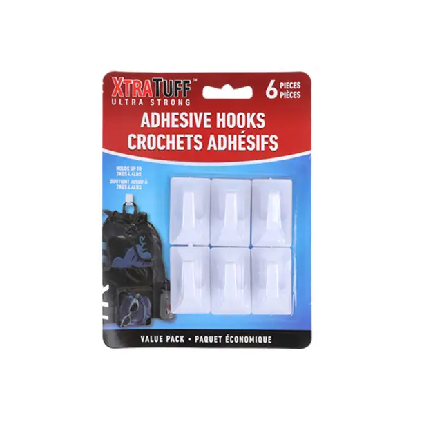 XtraTuff™ 6 Piece Adhesive Plastic Hook (white)