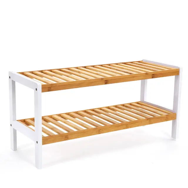 SONGMICS Shoe Rack, 2-Tier, 70x26x33cm, White and Natural