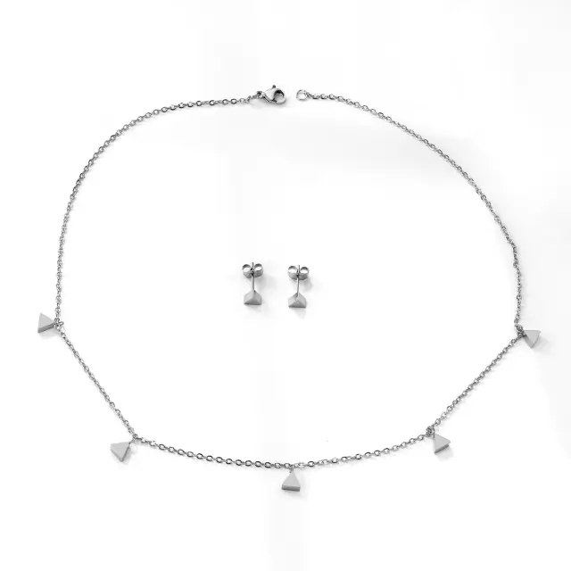 5 Triangle Shape Charm Set Stainless Steel Necklace and Earrings