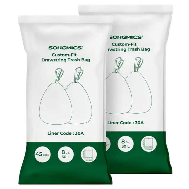 SONGMICS Trash Bag, 23x16x7cm, 2 Rolls, 90 Pieces, White