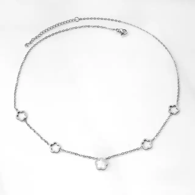 Peach Blossom Hollow and White Shell Charm Chain Stainless Steel 45cm Necklace