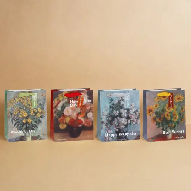 MIKIREI Large Gift Bag - Floral Design, Pack of 8