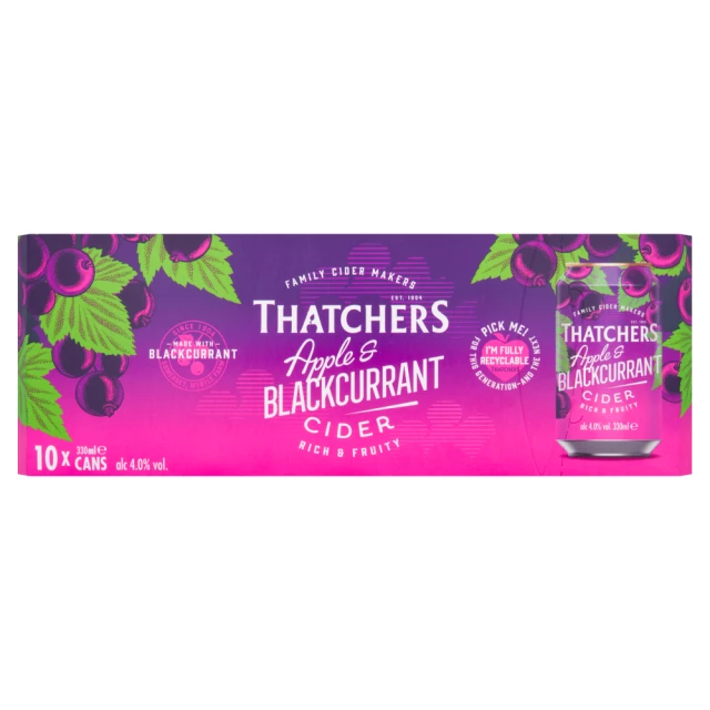 THATCHERS APPLE & BLACKCURRANT CIDER 10 X 330ML (ABV 4%)