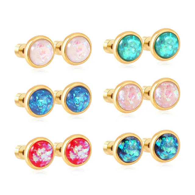 Mixed Colour Round 7mm Stones 18K Gold Plated Screw Studs