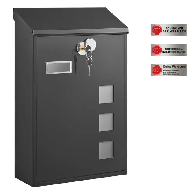 SONGMICS Mail Box, 25.5x11.5x39.5cm, Black