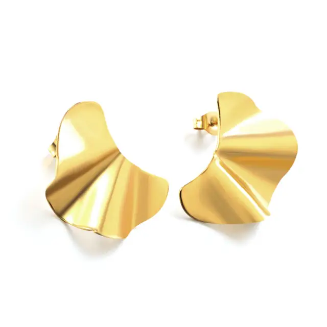 Half Irregular Wave Stud 18K Gold Plated Earrings