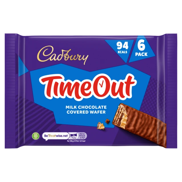 Cadbury Timeout Chocolate Wafer Bars 6Pk 108g
