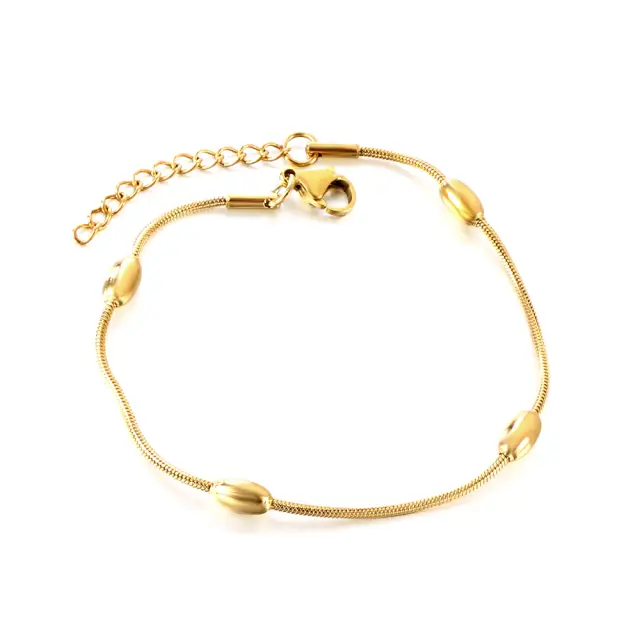 Four Oval Snake Chain 18K Gold Plated Bracelet - 17cm long x 7mm charms