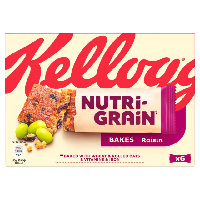 Kellogg's Nutri-Grain Bakes Raisin Snack Bars 6 Pack 270g