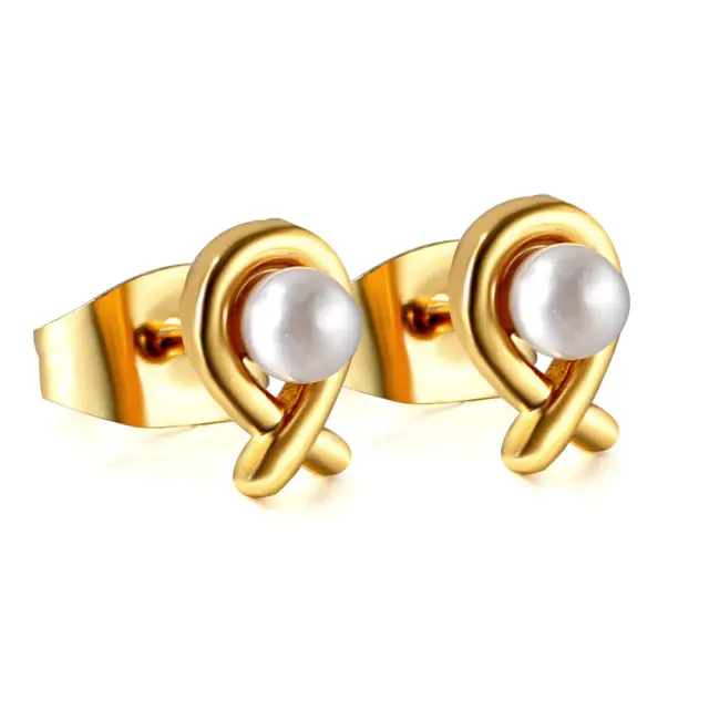 Fish Shaped White Pearl 18K Gold Plated Stud Earrings