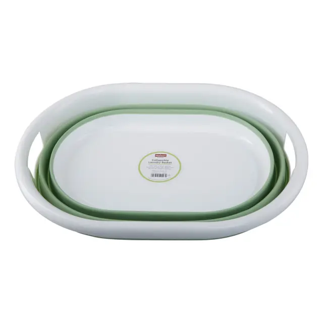Averill Oval Collapsible Laundry Basket in Green and White