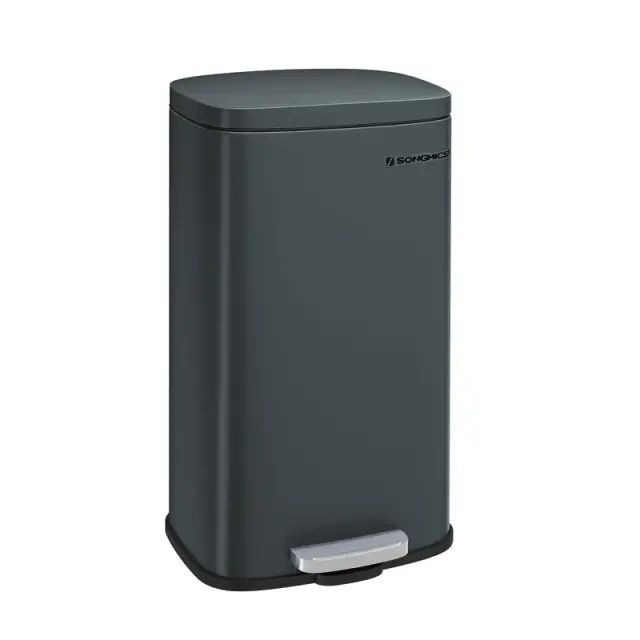 SONGMICS Trash Can, 34.8x29.7x63.3cm, 30L, Steel, Greenish Grey