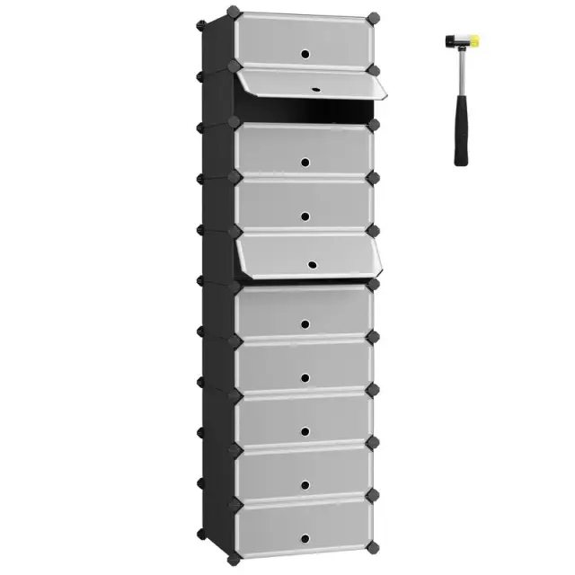 SONGMICS Plastic Cube Storage, 10 Slot, 43x31x173cm, Black