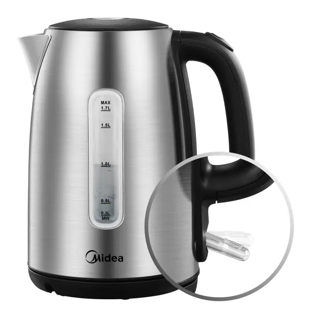 Midea Electric Kettle 3000W Fast Boil 1.7L Stainless Steel Kettle LED Indicator,Spring Lid,Removable Filter,Insulated Handle, Cordless Kettle with Water Level Indicator, Dry Burn Protection,BPA-Free