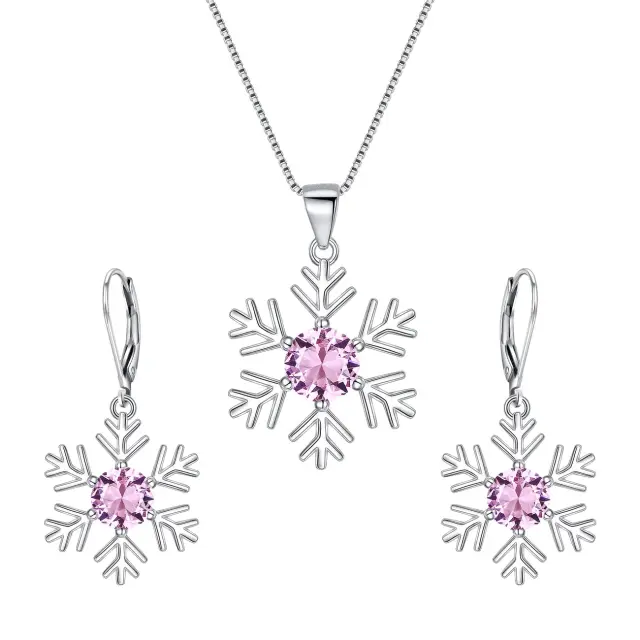 Ever Faith Snowflake Jewelry Set, CZ 925 Sterling Silver Pedant Necklace Set, Leverback Earrings Set