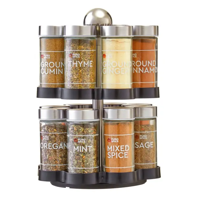 Puro Black and Chrome Effect Spice Rack With 16 Jars