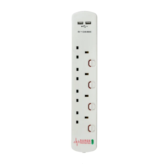 MORRISONS 13 AMP 4 GANG USB SWITCH SURGE EXTENSION LEAD 2M