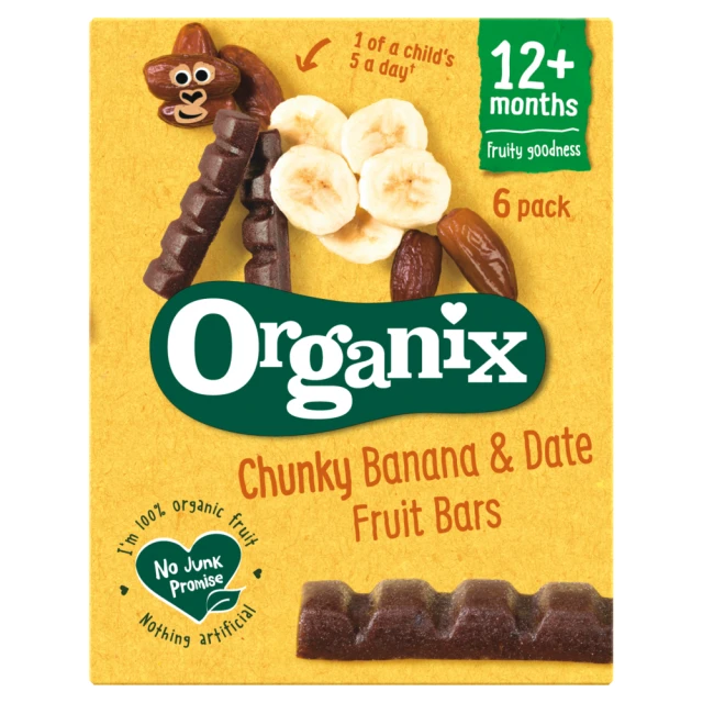 Organix Goodies Chunky Banana & Date Fruit Bars 6 Pack 102g