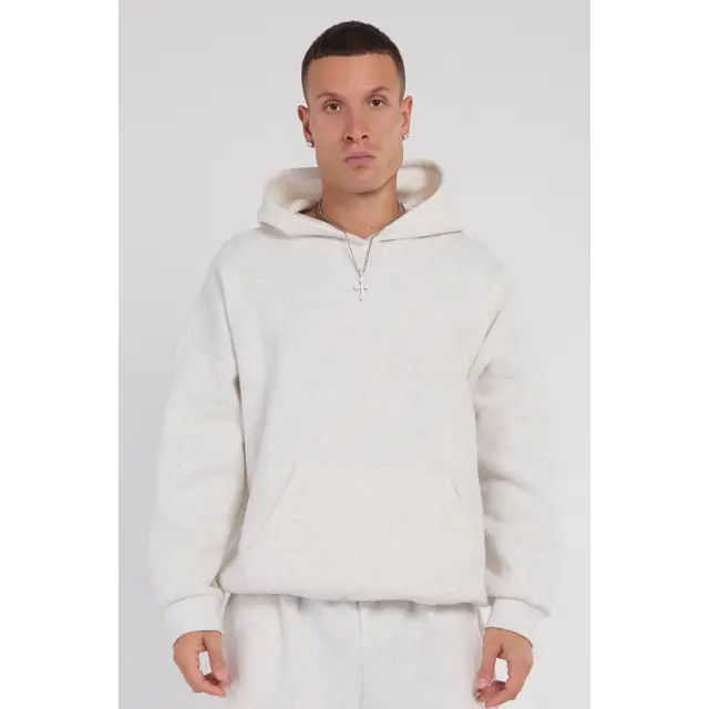 Third Avenue Oversized Fleece Pullover Hoodie, Marl Grey, L Size