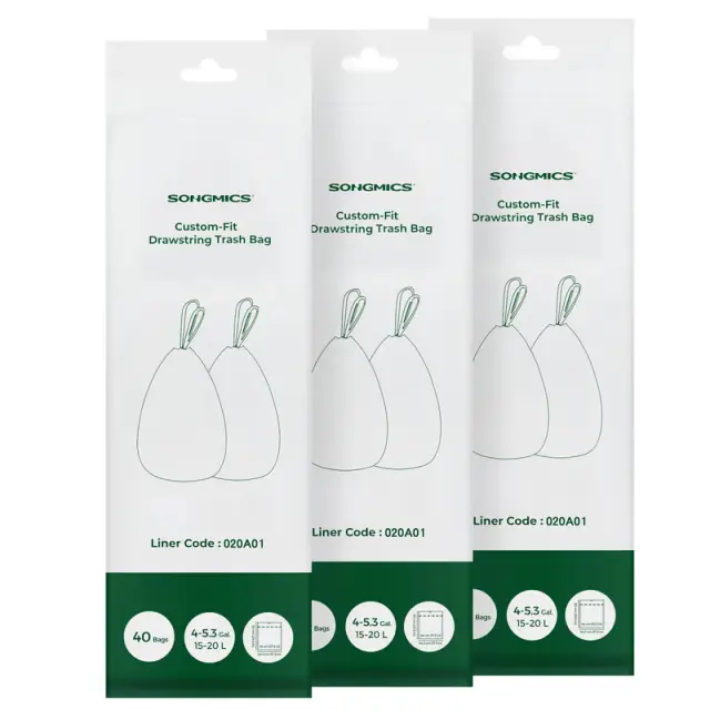 SONGMICS Trash Bag, 44.5×60cm, 3 Rolls, 120 Pieces, White