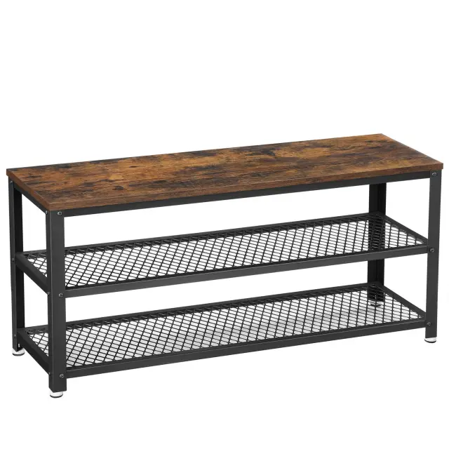 VASAGLE Shoe Bench, with 2 Shelves, 100x30x45cm, Rustic Brown and Black