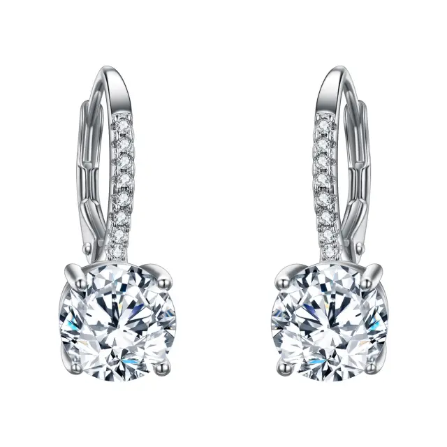 Ever Faith Women's 925 Sterling Silver Full Zircon Fashion Round Drop Leverback Dangle Earrings