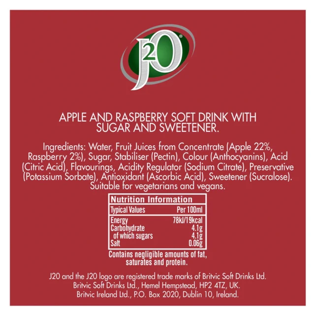 J2O Apple & Raspberry Cans 4 X 250ml