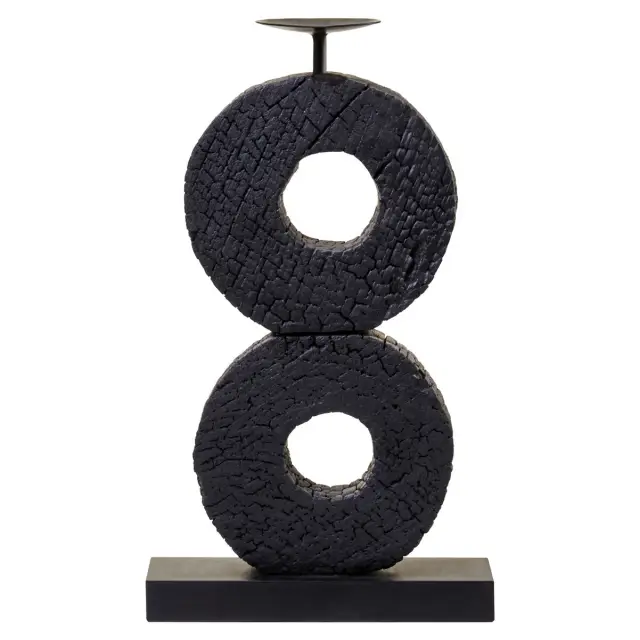 Fidel Large Charred Black Mango Wood Log Candle Holder