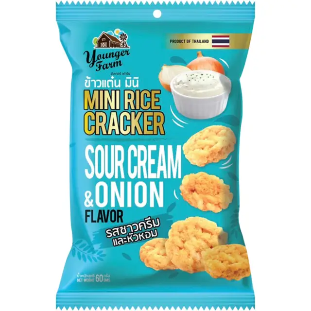 Younger Farm Mini Rice Crackers (Sour Cream & Onion) 60g 年轻农场迷你米饼酸奶油和洋葱味 60g