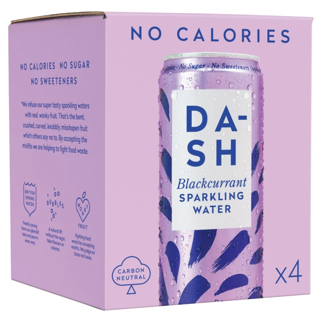 DASH Blackcurrant Infused Sparkling Water 4 x 330ml