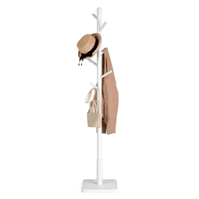 VASAGLE Coat Rack, Freestanding Stand with 8 Hooks, 3 Heights, 30x30x175cm, Cloud White