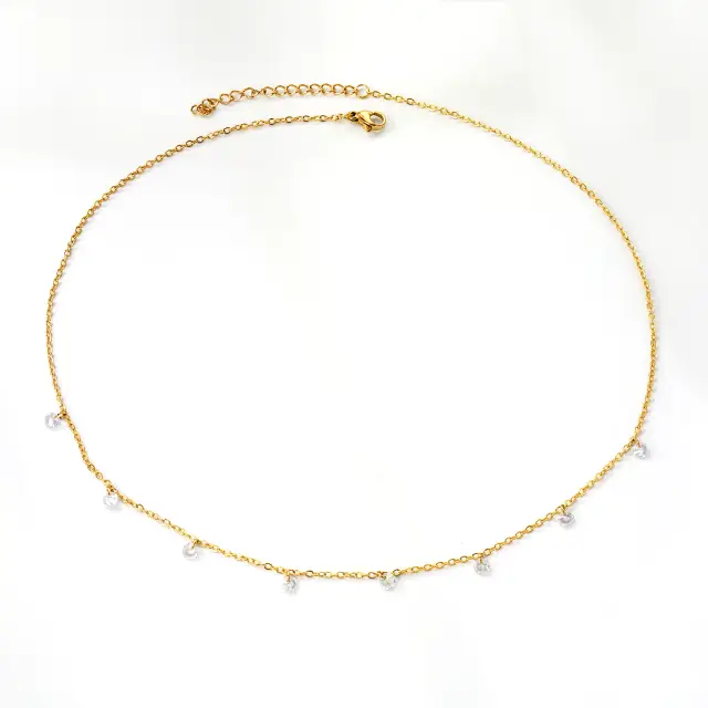 Chain and Diamonte 18K Gold Plated 18cm Necklace 4mm Diamonte Gems