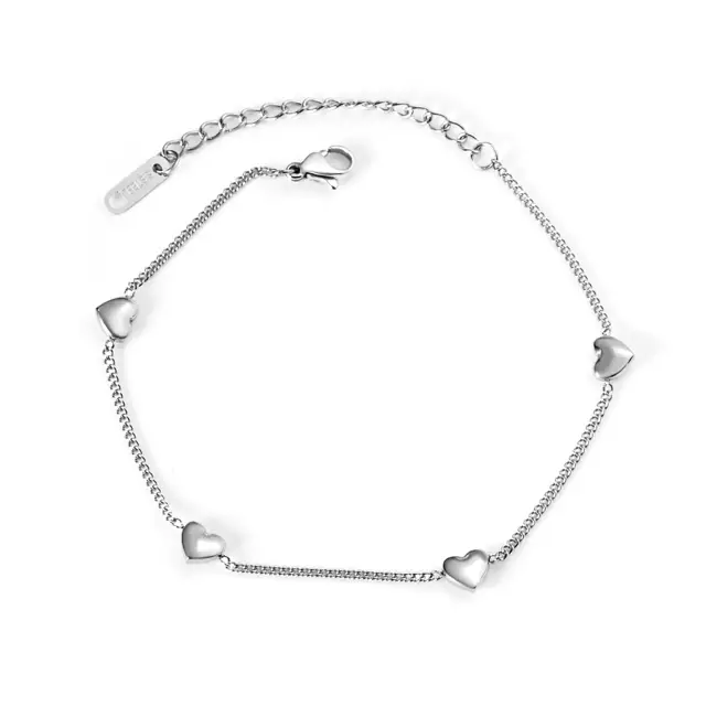 Four Heart Chain Bracelet - Stainless Steel - 19cm long x 6mm Lovehearts