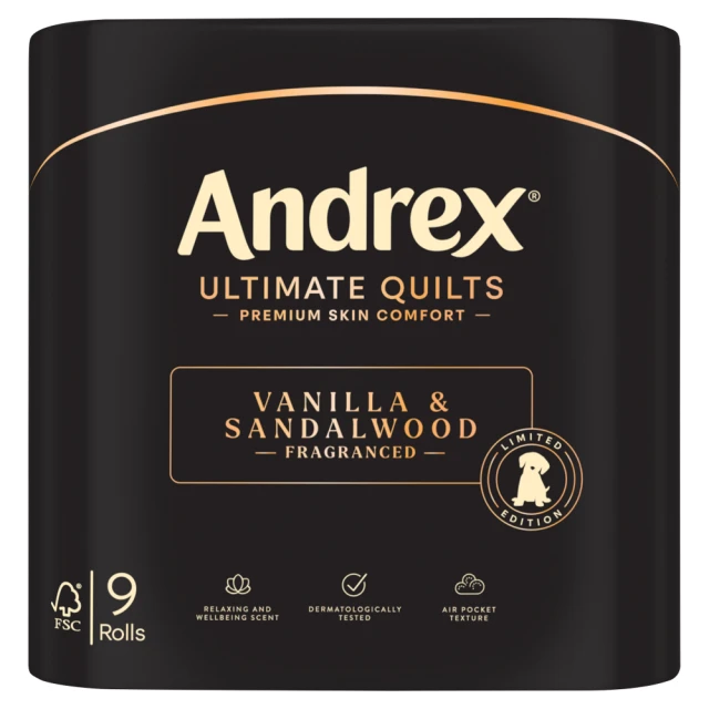 Andrex Limited Edition Ultimate Quilts 9 Vanilla & Sandalwood Fragranced Rolls